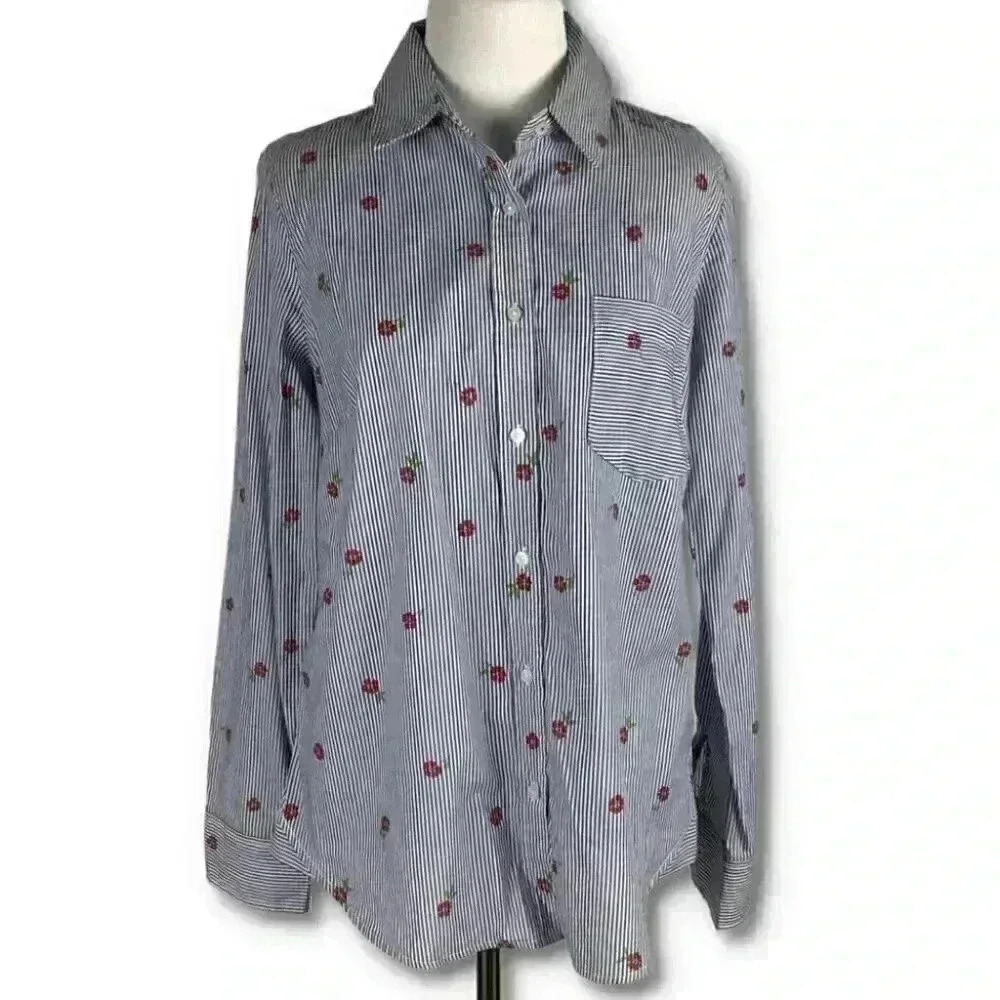 Izod Womens top size SP blue red striped floral button down